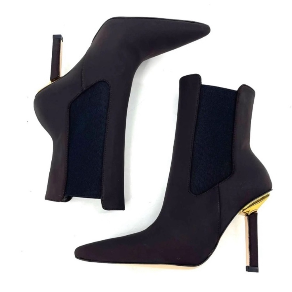 Good American Black Ankle Booties with Gold Accent 13 N